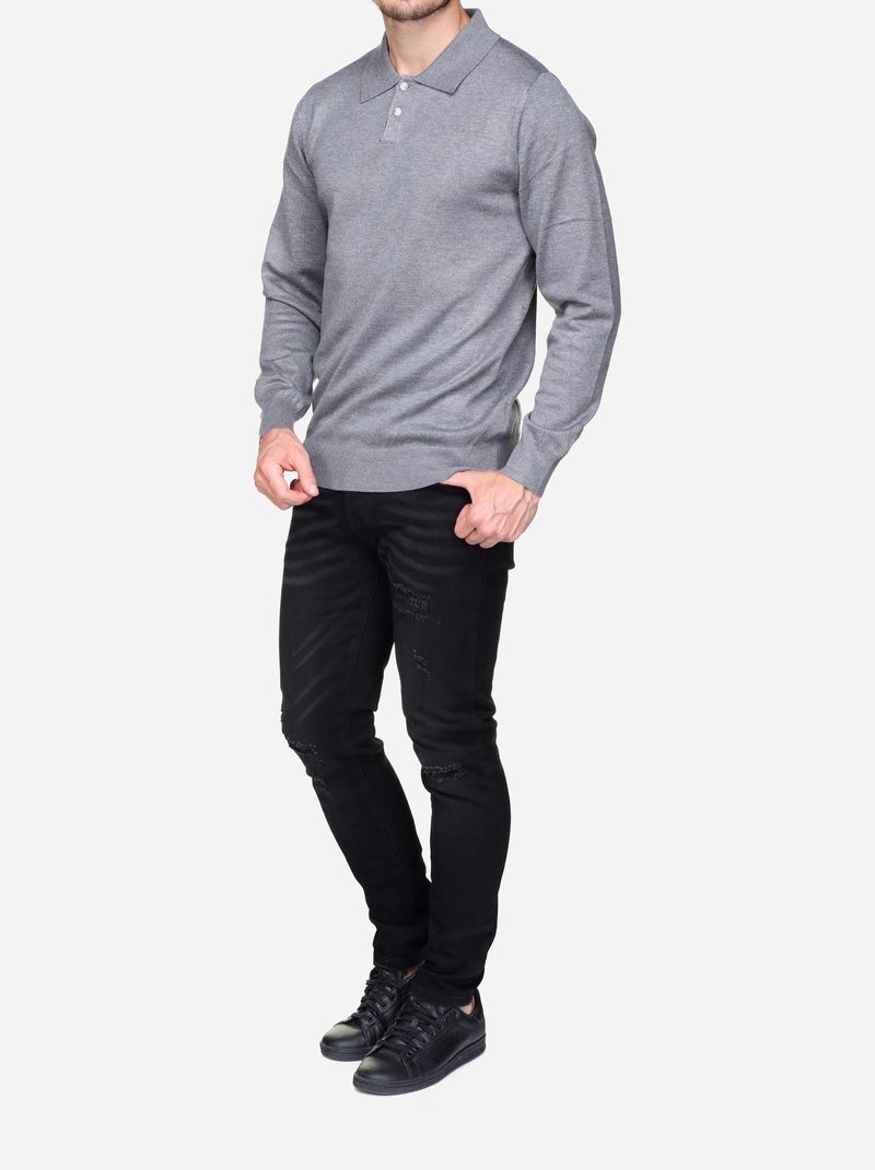 Camisola elegante com gola polo - Frilivin Cinza - Kiabi