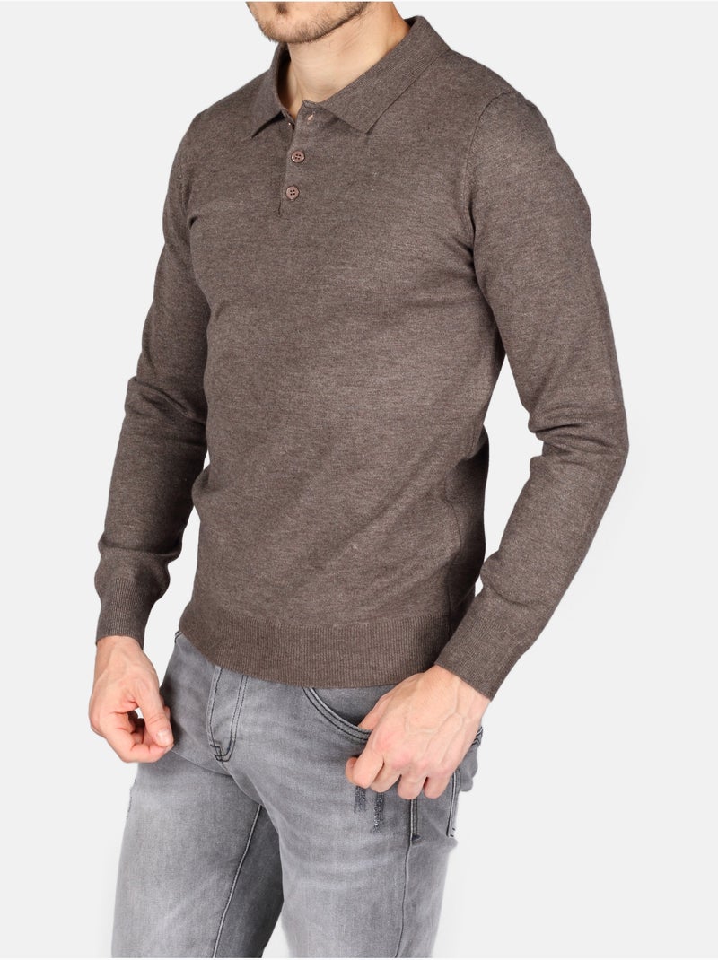 Camisola elegante com gola polo - Kenzarro Castanho - Kiabi