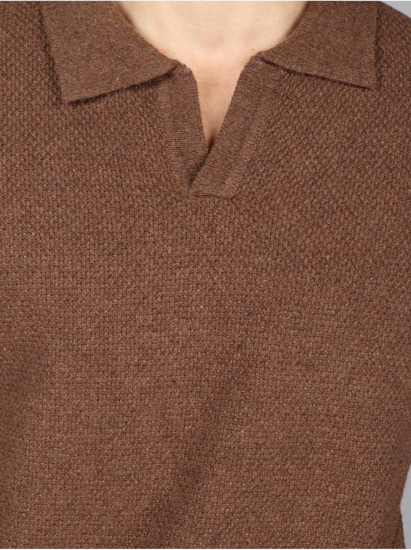 Camisola elegante com gola polo - Kenzarro Castanho - Kiabi