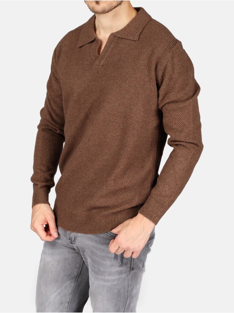 Camisola elegante com gola polo - Kenzarro Castanho - Kiabi