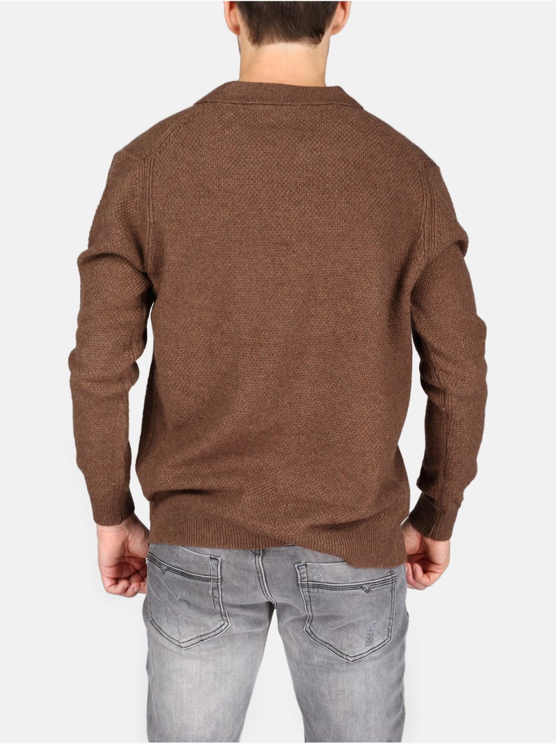 Camisola elegante com gola polo - Kenzarro Castanho - Kiabi