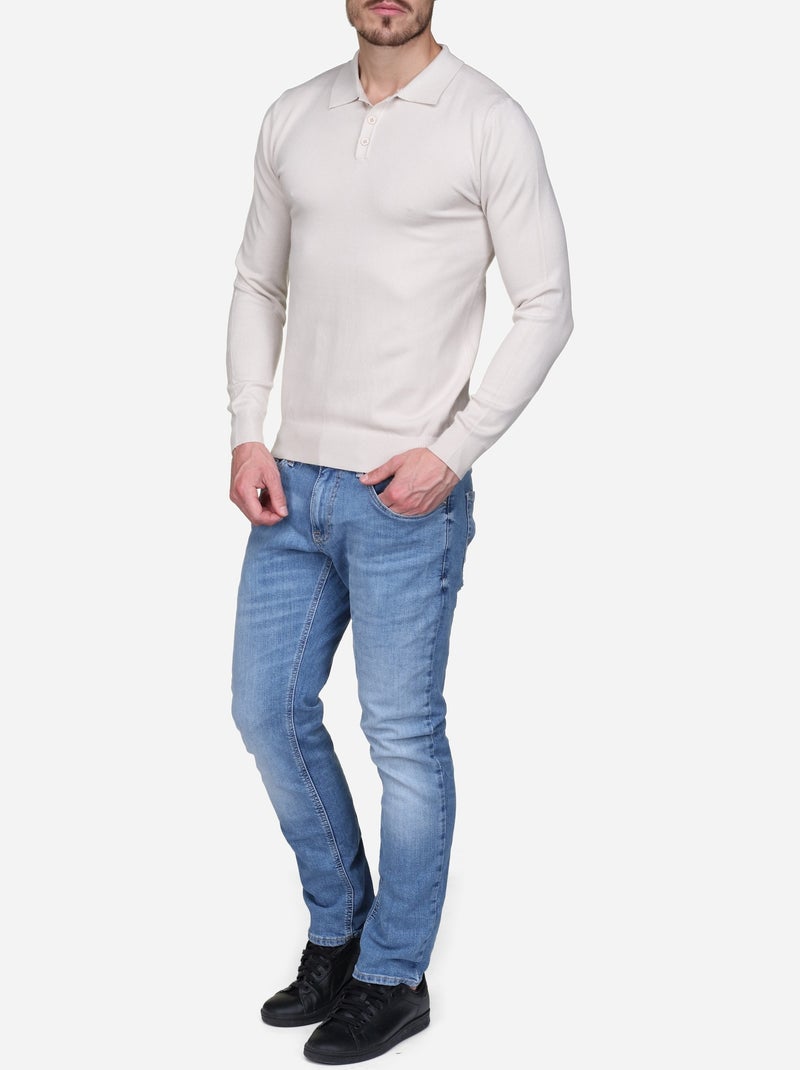 Camisola elegante com gola polo - Kenzarro Creme - Kiabi