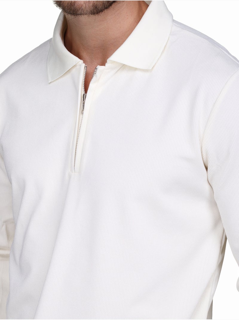 Camisola elegante com gola polo e fecho de correr - Frilivin Branco - Kiabi