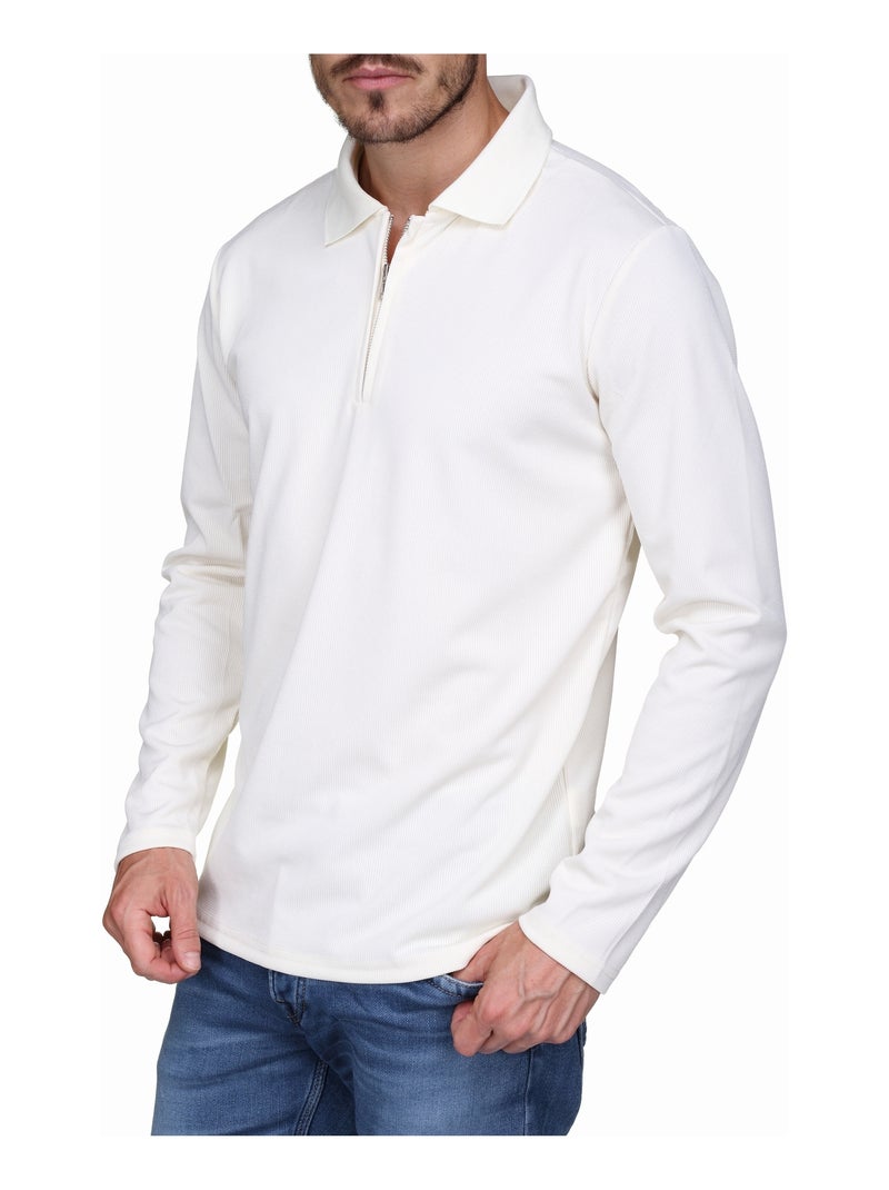 Camisola elegante com gola polo e fecho de correr - Frilivin Branco - Kiabi