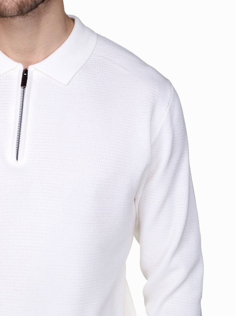 Camisola elegante com gola polo e fecho de correr - Frilivin Branco - Kiabi