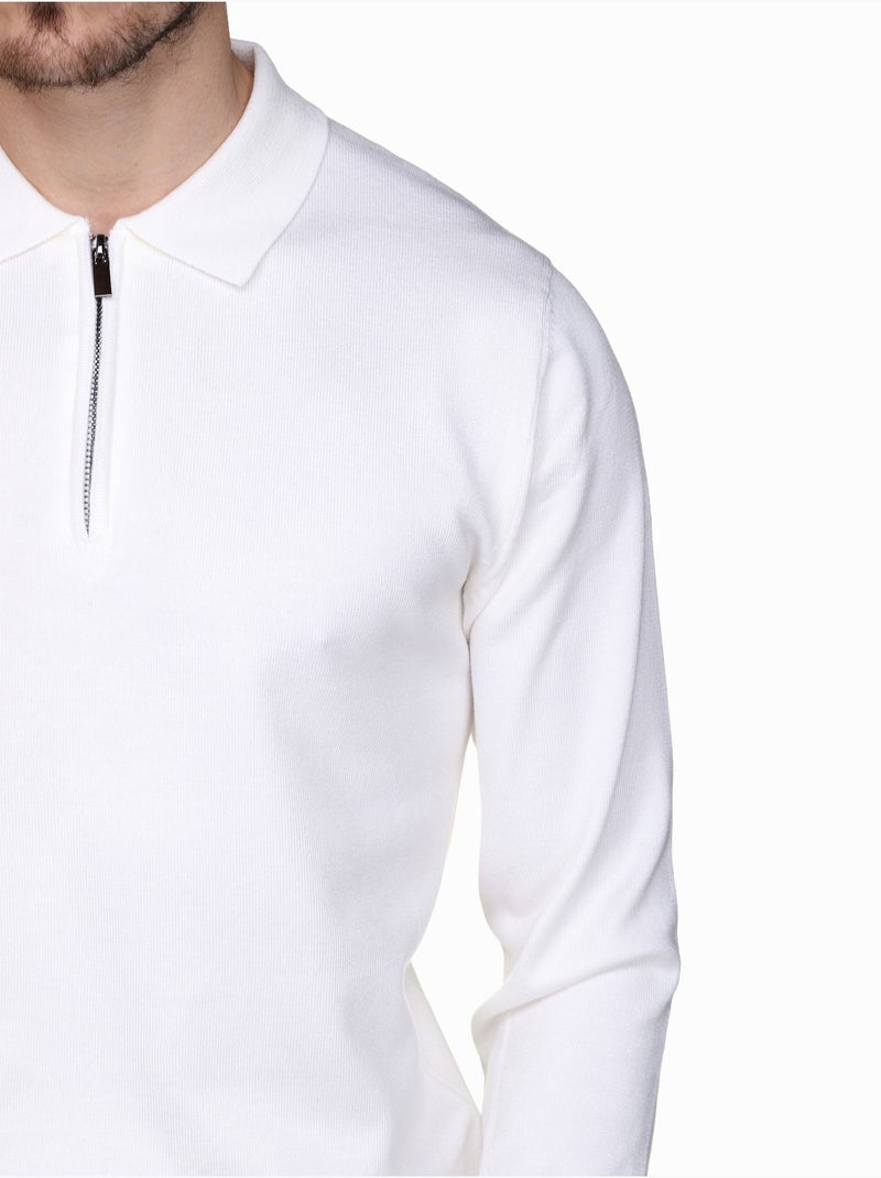 Camisola elegante com gola polo e fecho de correr - Frilivin Branco - Kiabi