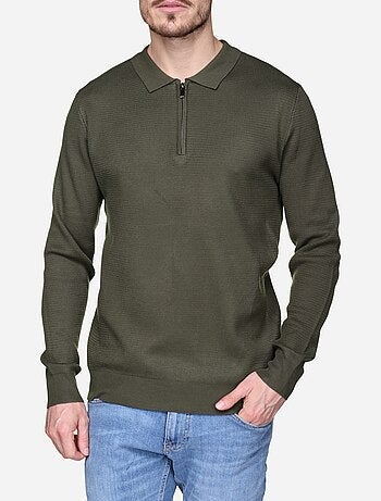 Camisola elegante com gola polo e fecho de correr - Frilivin