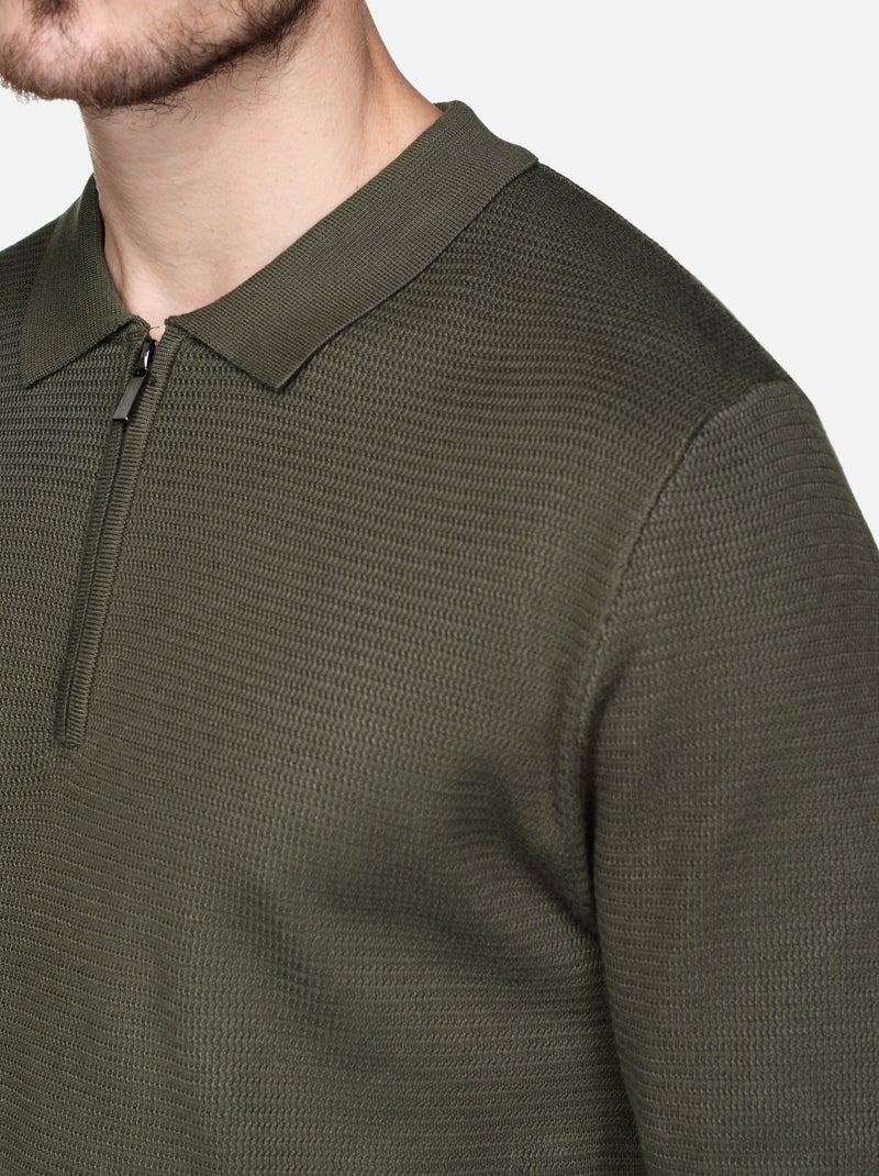 Camisola elegante com gola polo e fecho de correr - Frilivin Cáqui - Kiabi