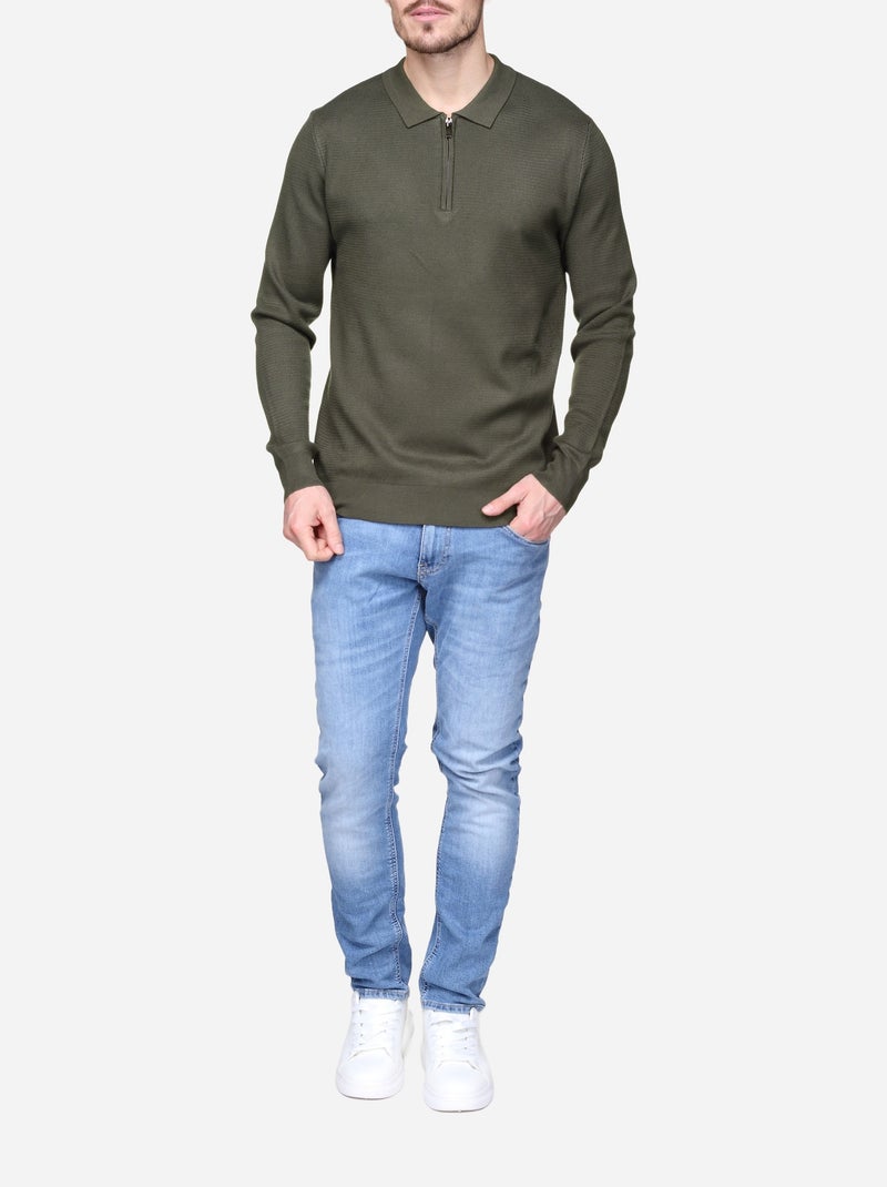 Camisola elegante com gola polo e fecho de correr - Frilivin Cáqui - Kiabi
