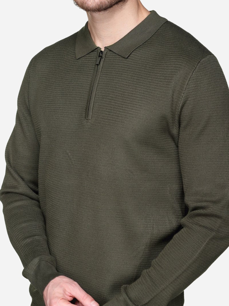 Camisola elegante com gola polo e fecho de correr - Frilivin Cáqui - Kiabi