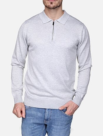 Camisola elegante com gola polo e fecho de correr - Frilivin