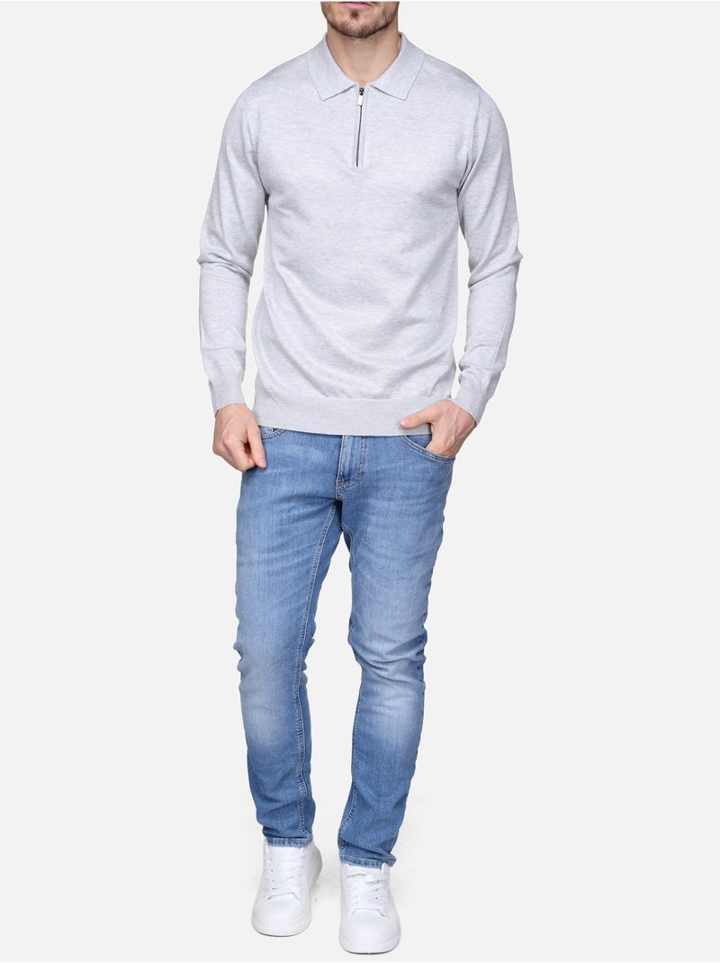 Camisola elegante com gola polo e fecho de correr - Frilivin Cinza - Kiabi