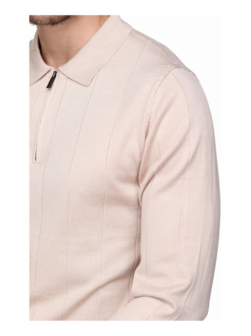 Camisola elegante com gola polo e fecho de correr - Frilivin Creme - Kiabi