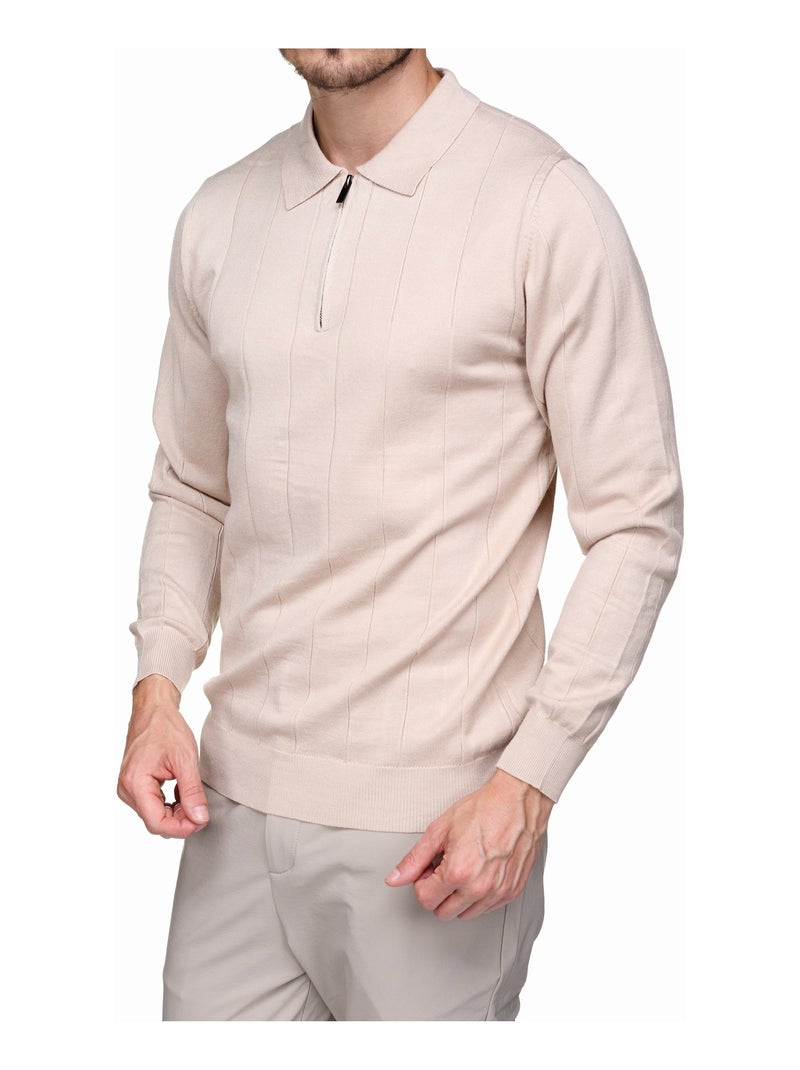 Camisola elegante com gola polo e fecho de correr - Frilivin Creme - Kiabi