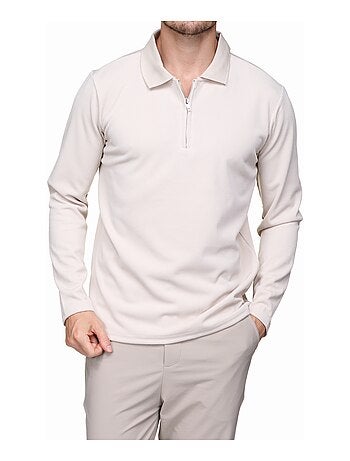 Camisola elegante com gola polo e fecho de correr - Frilivin