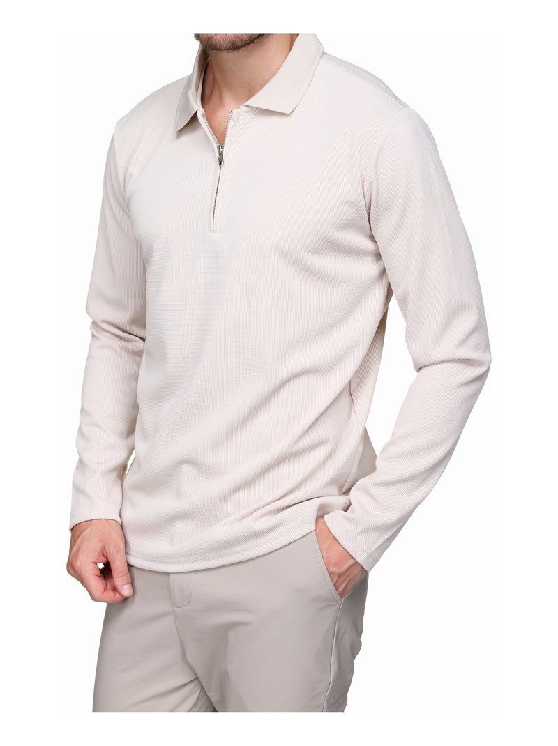 Camisola elegante com gola polo e fecho de correr - Frilivin Creme - Kiabi