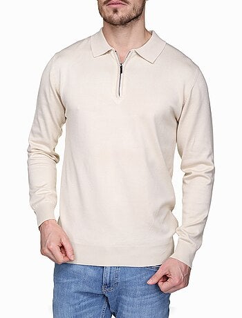 Camisola elegante com gola polo e fecho de correr - Frilivin