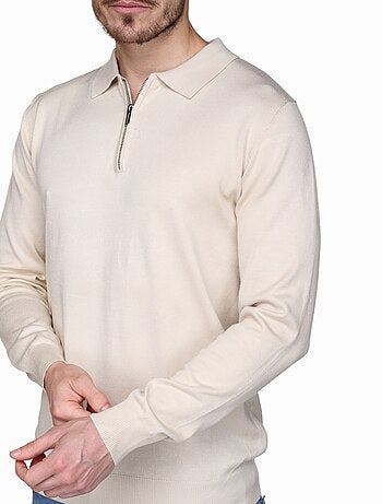 Camisola elegante com gola polo e fecho de correr - Frilivin