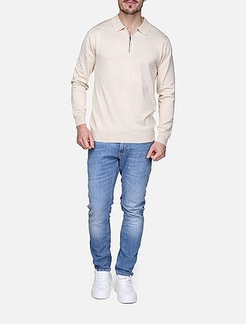 Camisola elegante com gola polo e fecho de correr - Frilivin