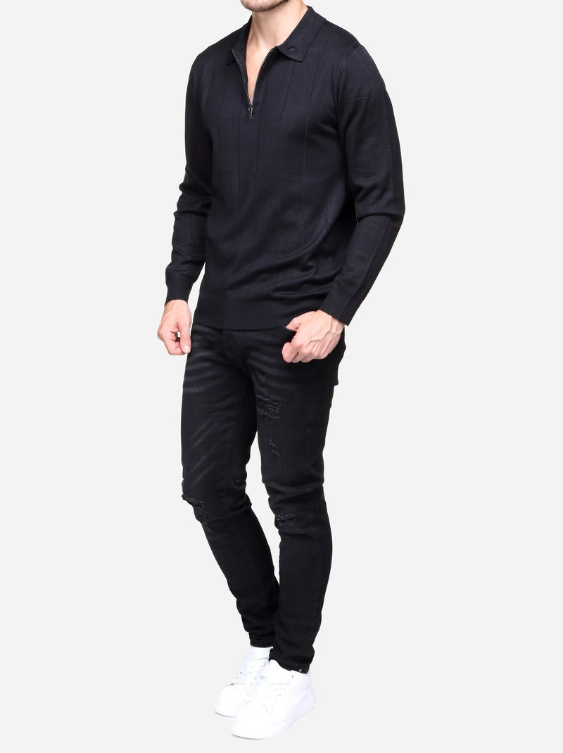 Camisola elegante com gola polo e fecho de correr - Frilivin Preto - Kiabi