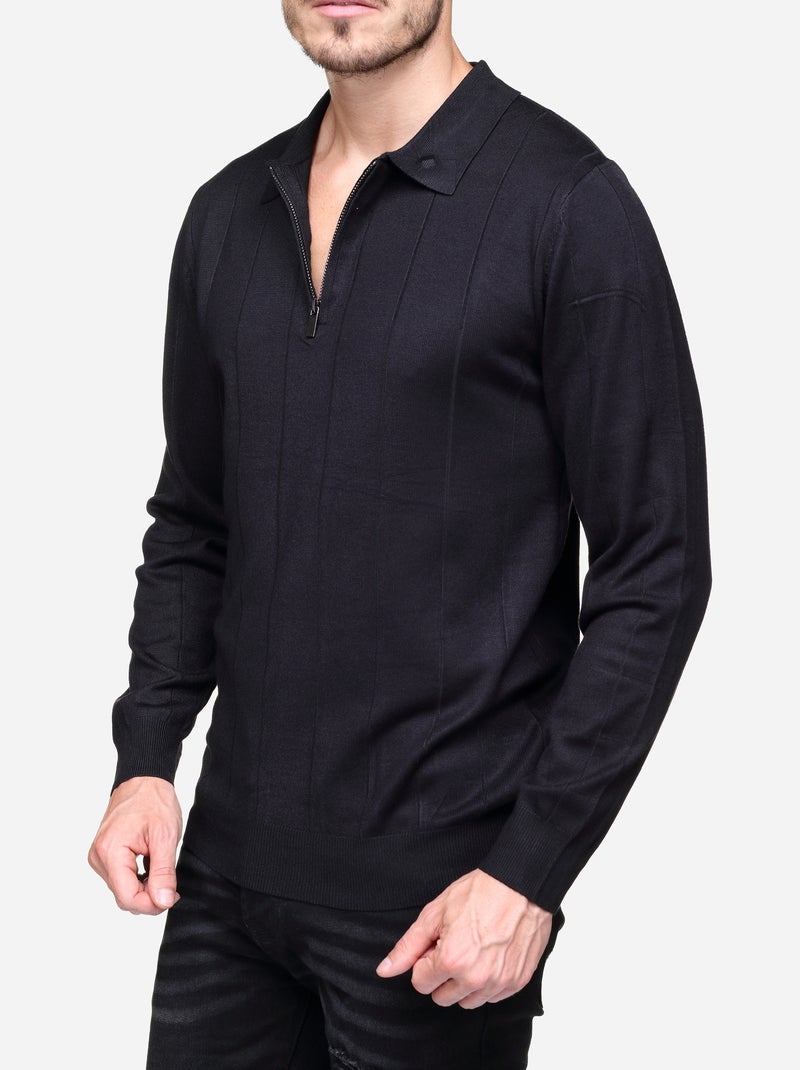Camisola elegante com gola polo e fecho de correr - Frilivin Preto - Kiabi