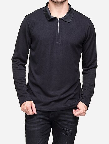 Camisola elegante com gola polo e fecho de correr - Frilivin