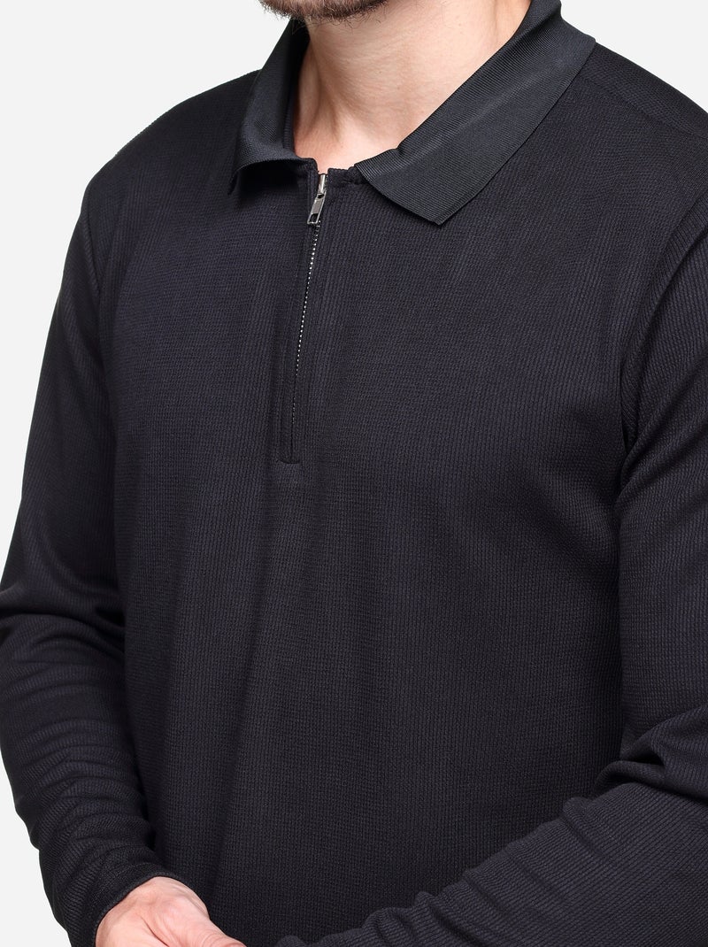 Camisola elegante com gola polo e fecho de correr - Frilivin Preto - Kiabi