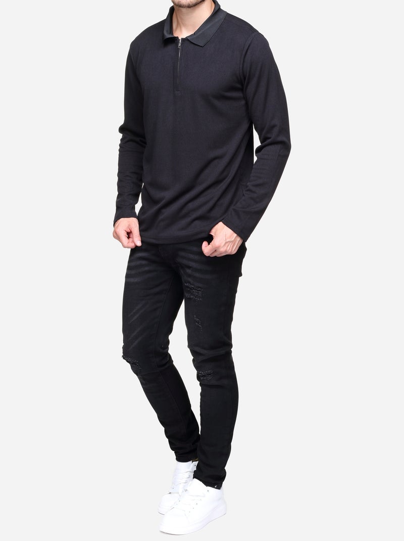 Camisola elegante com gola polo e fecho de correr - Frilivin Preto - Kiabi