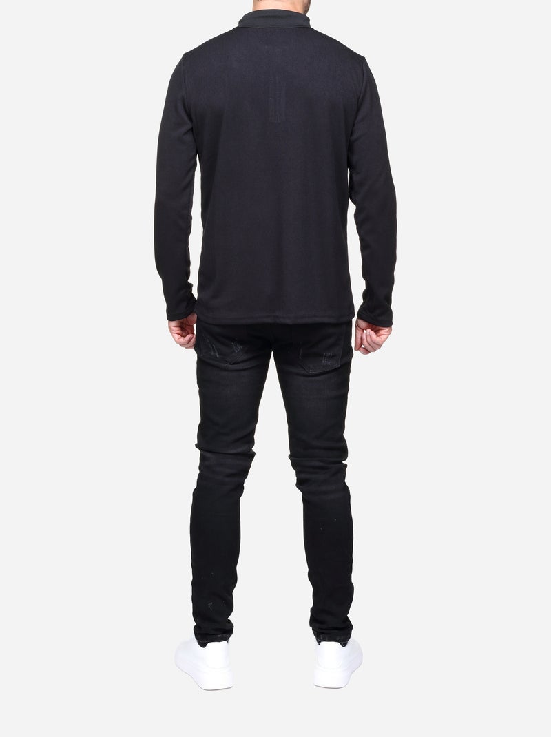Camisola elegante com gola polo e fecho de correr - Frilivin Preto - Kiabi