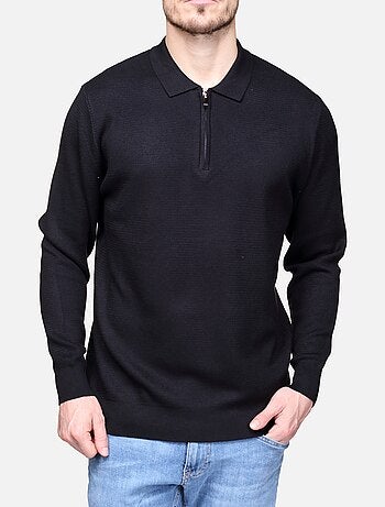 Camisola elegante com gola polo e fecho de correr - Frilivin