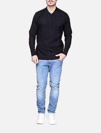 Camisola elegante com gola polo e fecho de correr - Frilivin