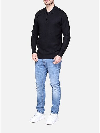Camisola elegante com gola polo e fecho de correr - Frilivin