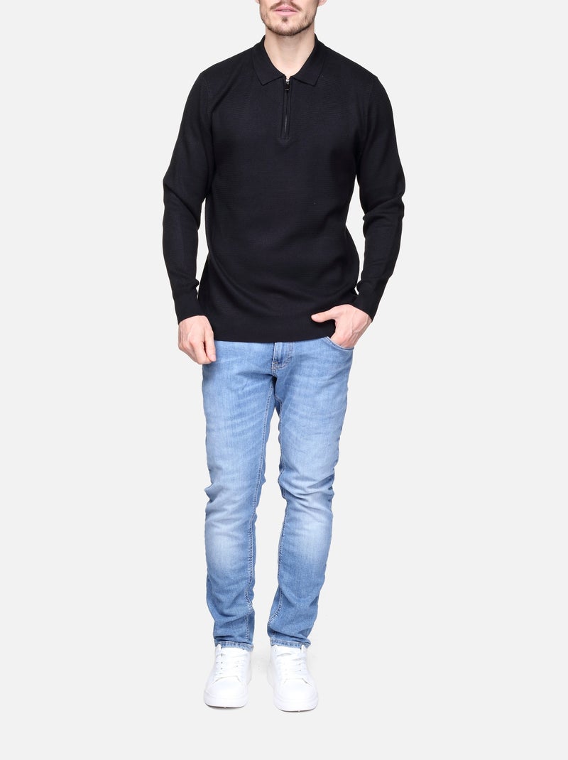 Camisola elegante com gola polo e fecho de correr - Frilivin Preto - Kiabi