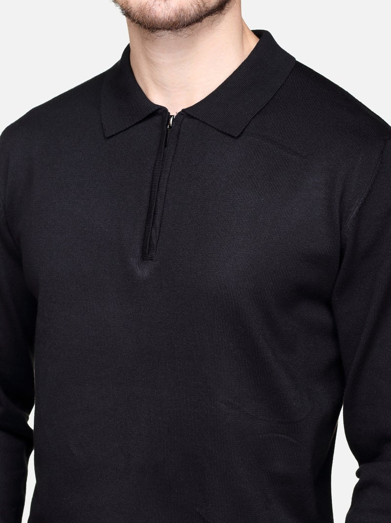 Camisola elegante com gola polo e fecho de correr - Frilivin Preto - Kiabi