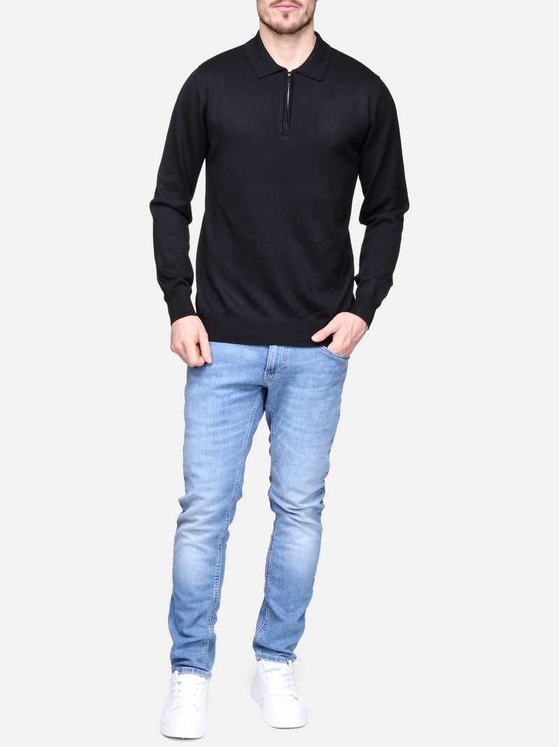 Camisola elegante com gola polo e fecho de correr - Frilivin Preto - Kiabi