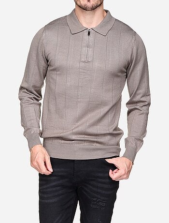 Camisola elegante com gola polo e fecho de correr - Frilivin