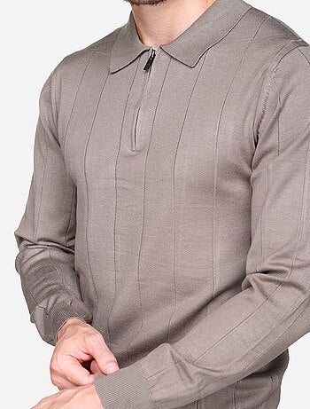 Camisola elegante com gola polo e fecho de correr - Frilivin