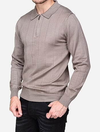 Camisola elegante com gola polo e fecho de correr - Frilivin