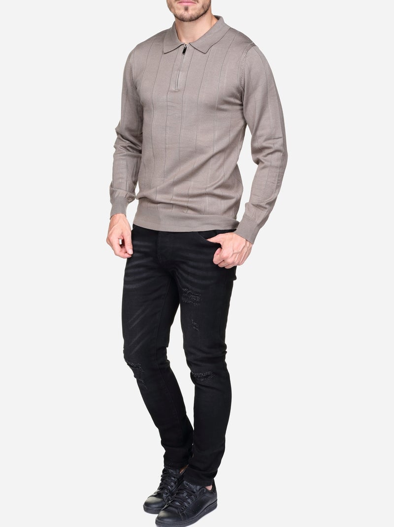 Camisola elegante com gola polo e fecho de correr - Frilivin Toupe - Kiabi