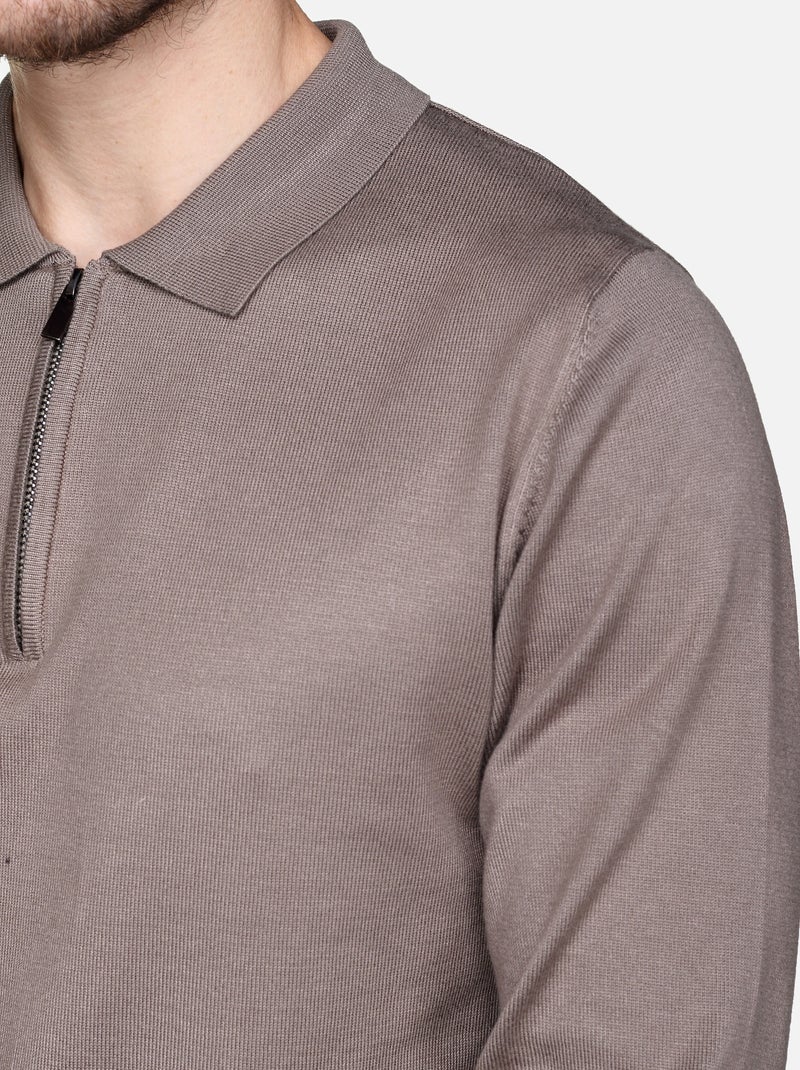 Camisola elegante com gola polo e fecho de correr - Frilivin Toupe - Kiabi