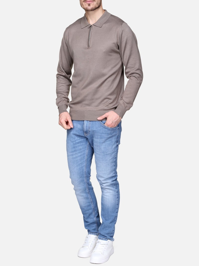 Camisola elegante com gola polo e fecho de correr - Frilivin Toupe - Kiabi