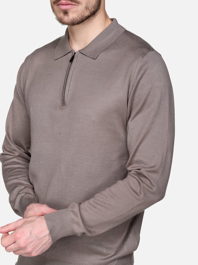 Camisola elegante com gola polo e fecho de correr - Frilivin Toupe - Kiabi