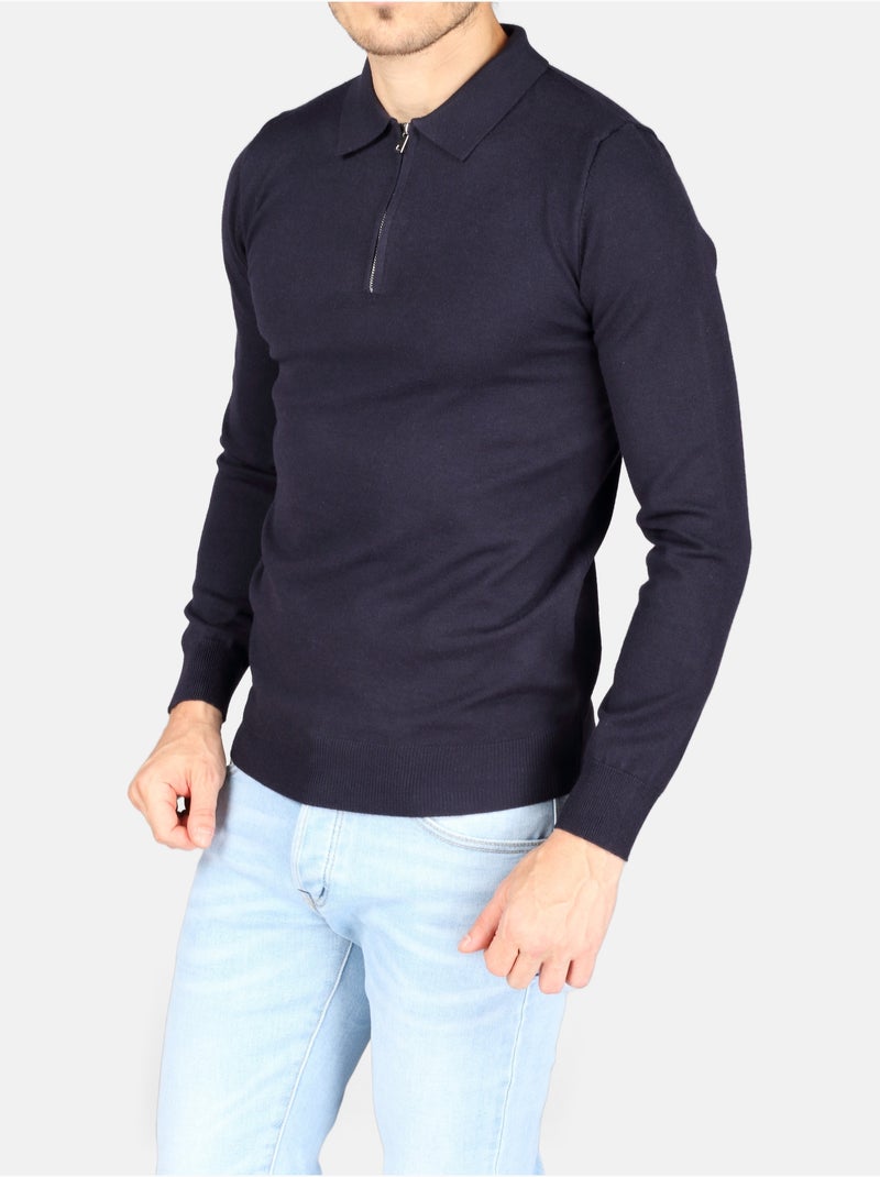 Camisola elegante com gola polo e fecho de correr - Kenzarro Azul - Kiabi