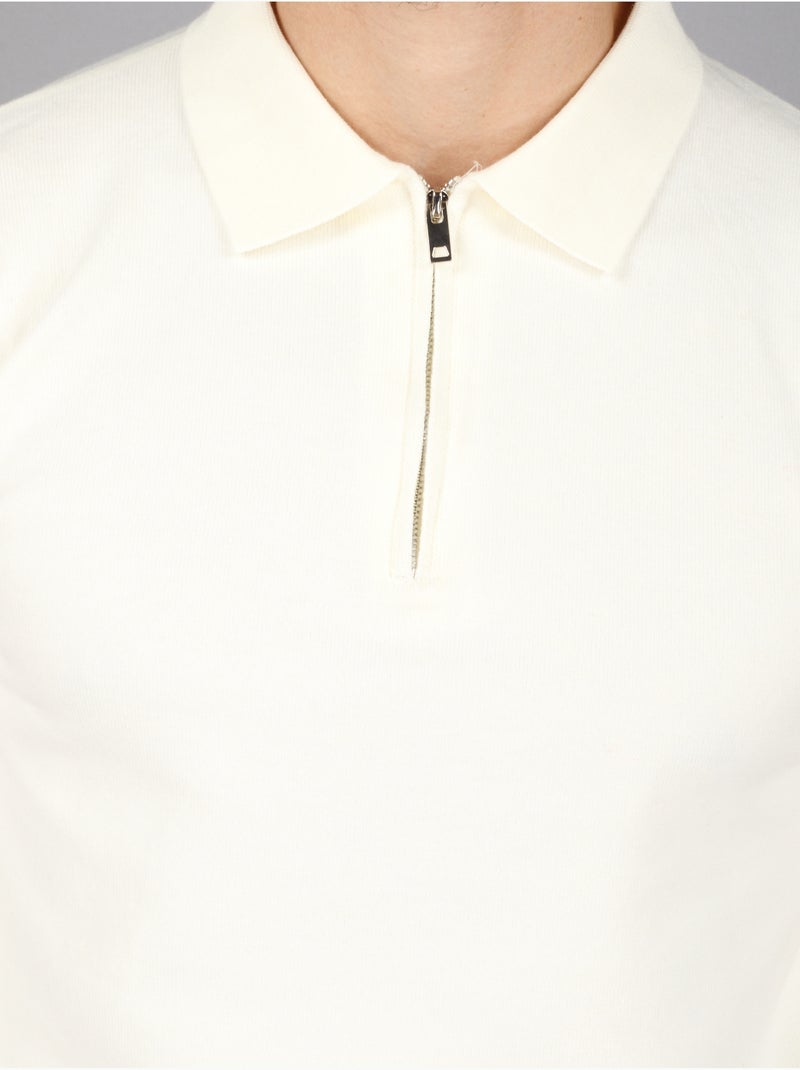 Camisola elegante com gola polo e fecho de correr - Kenzarro Branco - Kiabi