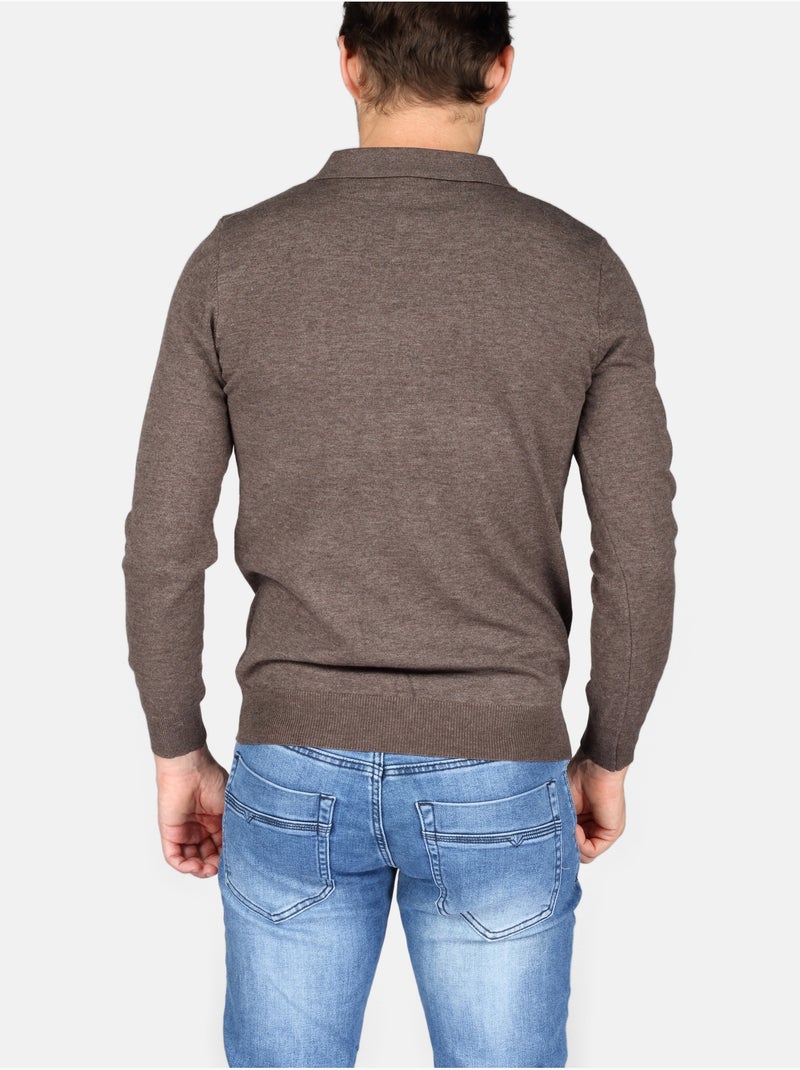 Camisola elegante com gola polo e fecho de correr - Kenzarro Castanho - Kiabi