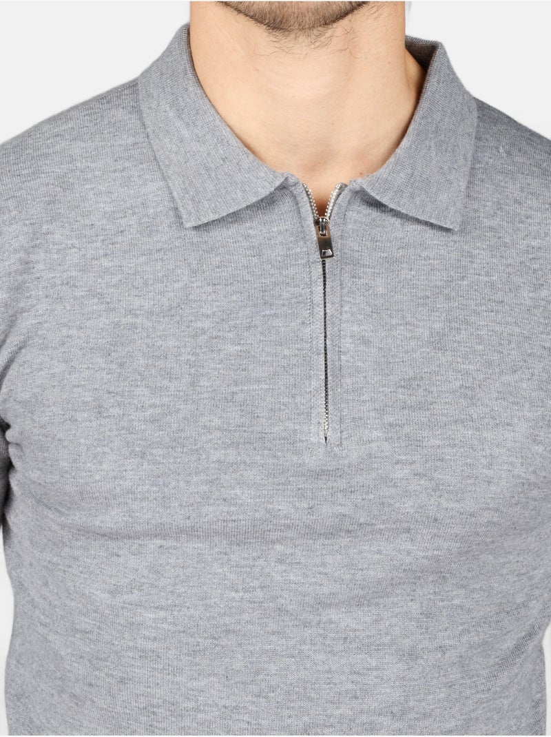 Camisola elegante com gola polo e fecho de correr - Kenzarro Cinza claro - Kiabi