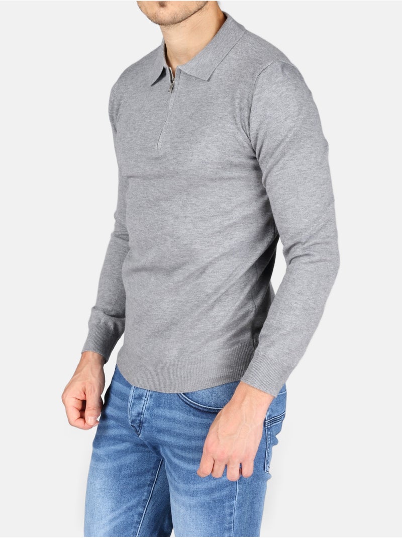 Camisola elegante com gola polo e fecho de correr - Kenzarro Cinza claro - Kiabi