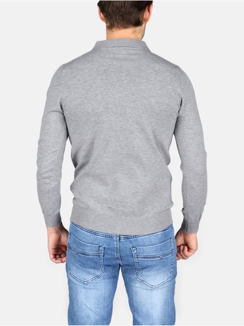 Camisola elegante com gola polo e fecho de correr - Kenzarro Cinza claro - Kiabi
