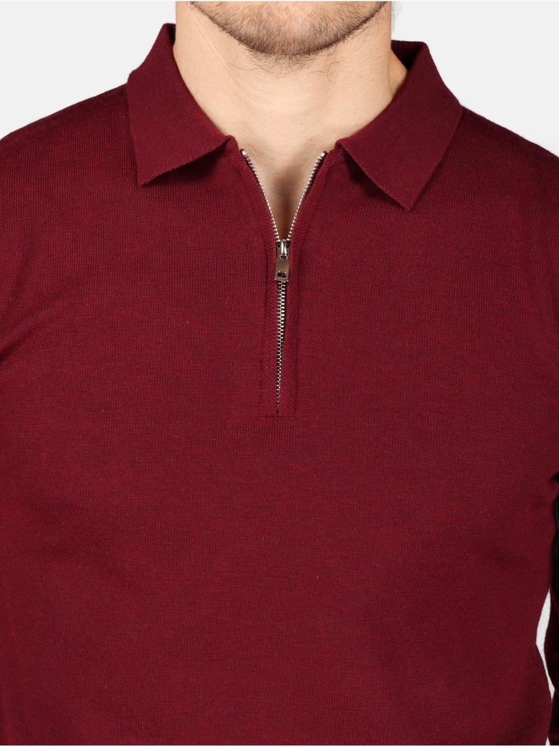 Camisola elegante com gola polo e fecho de correr - Kenzarro Vermelho - Kiabi