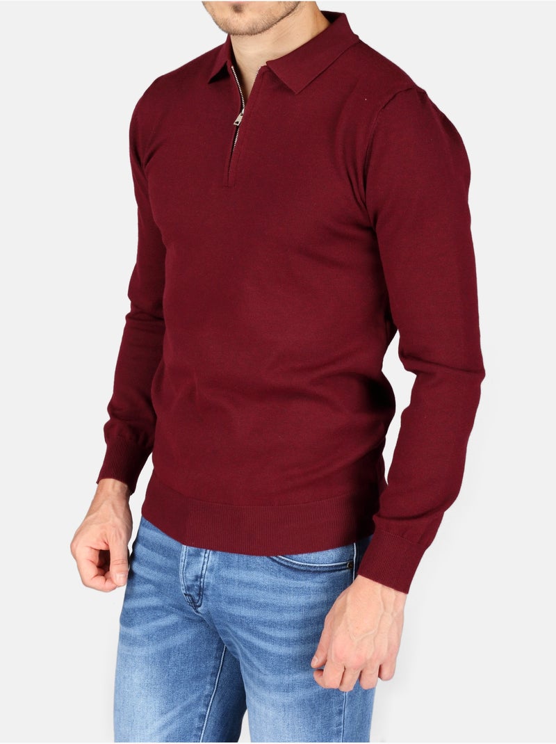 Camisola elegante com gola polo e fecho de correr - Kenzarro Vermelho - Kiabi